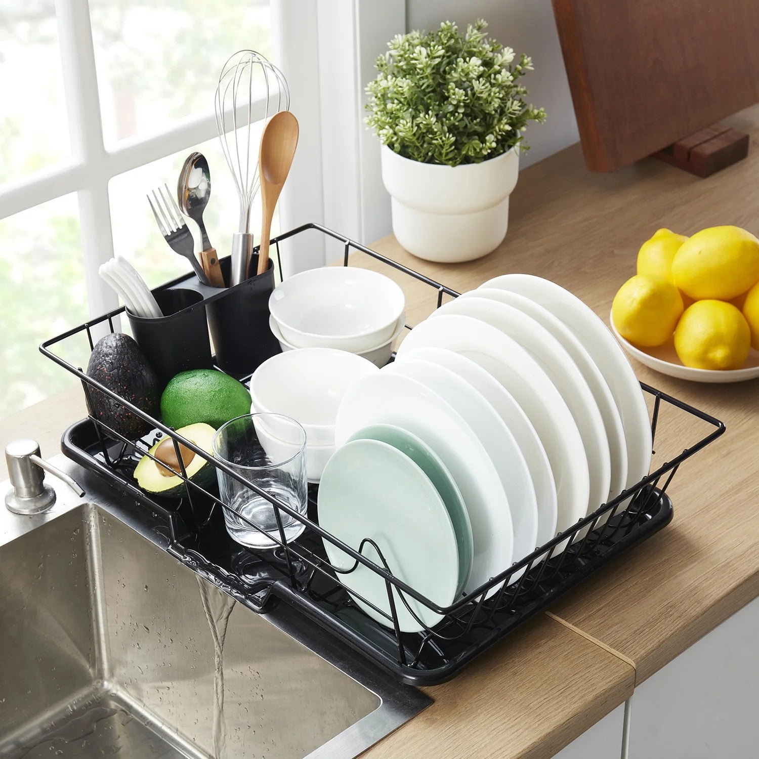 3-Piece Kitchen Sink Dish Drainer Set- Black
