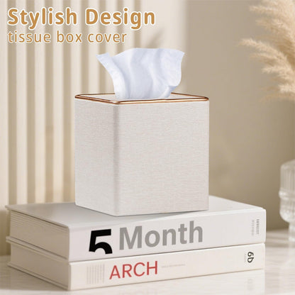 Leather Tissue Box Cover Square,Decorative Cube Tissue Box Holder with Magnetic Bottom,Facial Paper Organizer Table Napkin Case Dispenser for Bathroom Nightstand Coffee Car Home Office,Beige