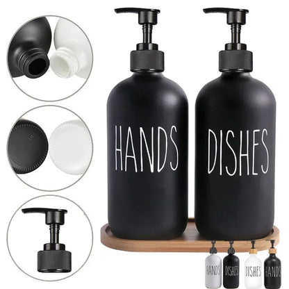 500Ml Black Dish Soap Dispenser Set with Plastic Pump Refillable Liquid Shampoo Dispenser for Farmhouse Decor Kitchen Accessory