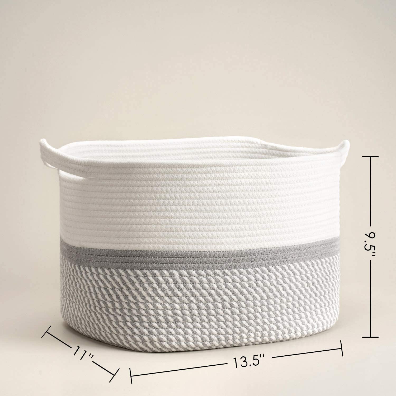 Square Cotton Rope Woven Basket with Handles for Books, Magazines, Toys Decorative Rectangle Basket for Baby Nursery, Living Room, Bathroom 13.5 Inch X 11 Inch X 9.5 Inch, Pack of 1