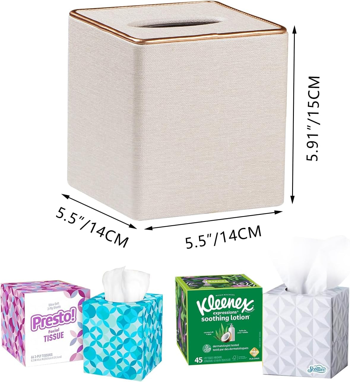 Leather Tissue Box Cover Square,Decorative Cube Tissue Box Holder with Magnetic Bottom,Facial Paper Organizer Table Napkin Case Dispenser for Bathroom Nightstand Coffee Car Home Office,Beige