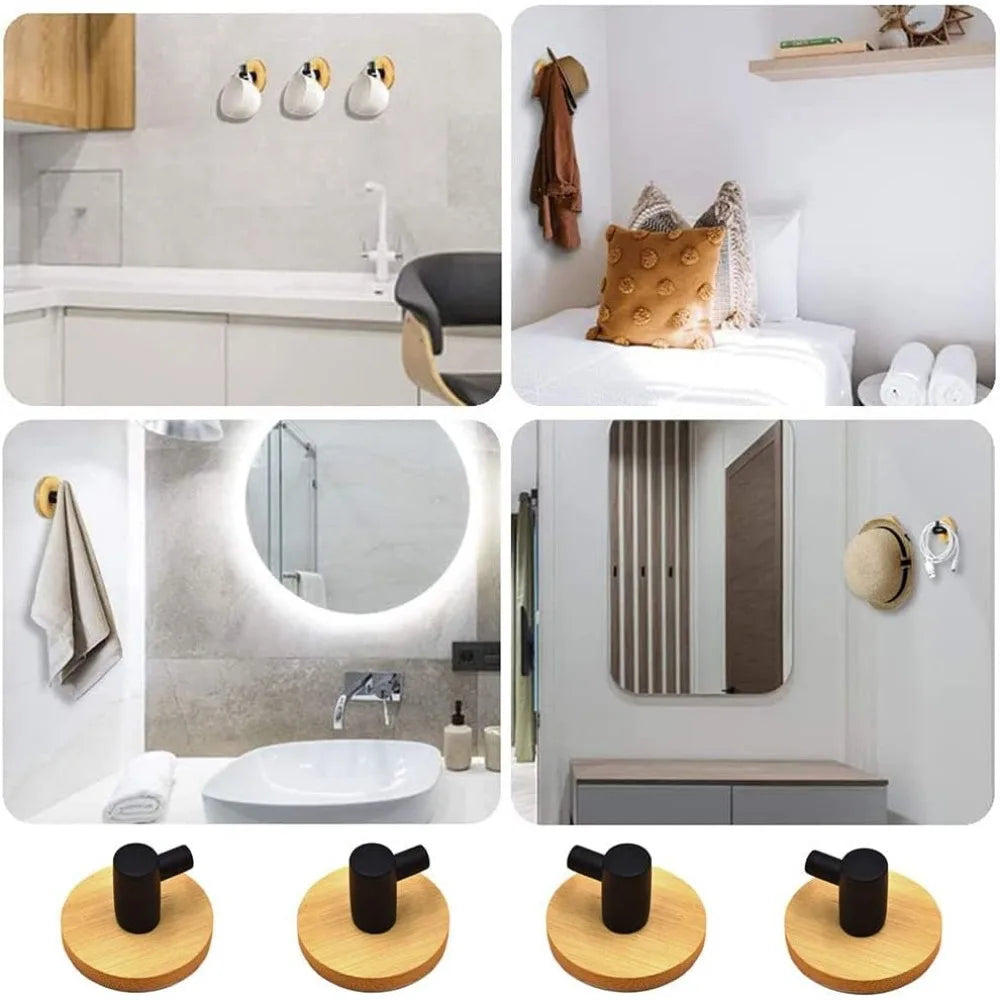 Self-Adhesive Hook Bathroom Bamboo Wall Hooks Space Aluminum Waterproof Storage Holder Kitchen Towel Rack Home Accessories