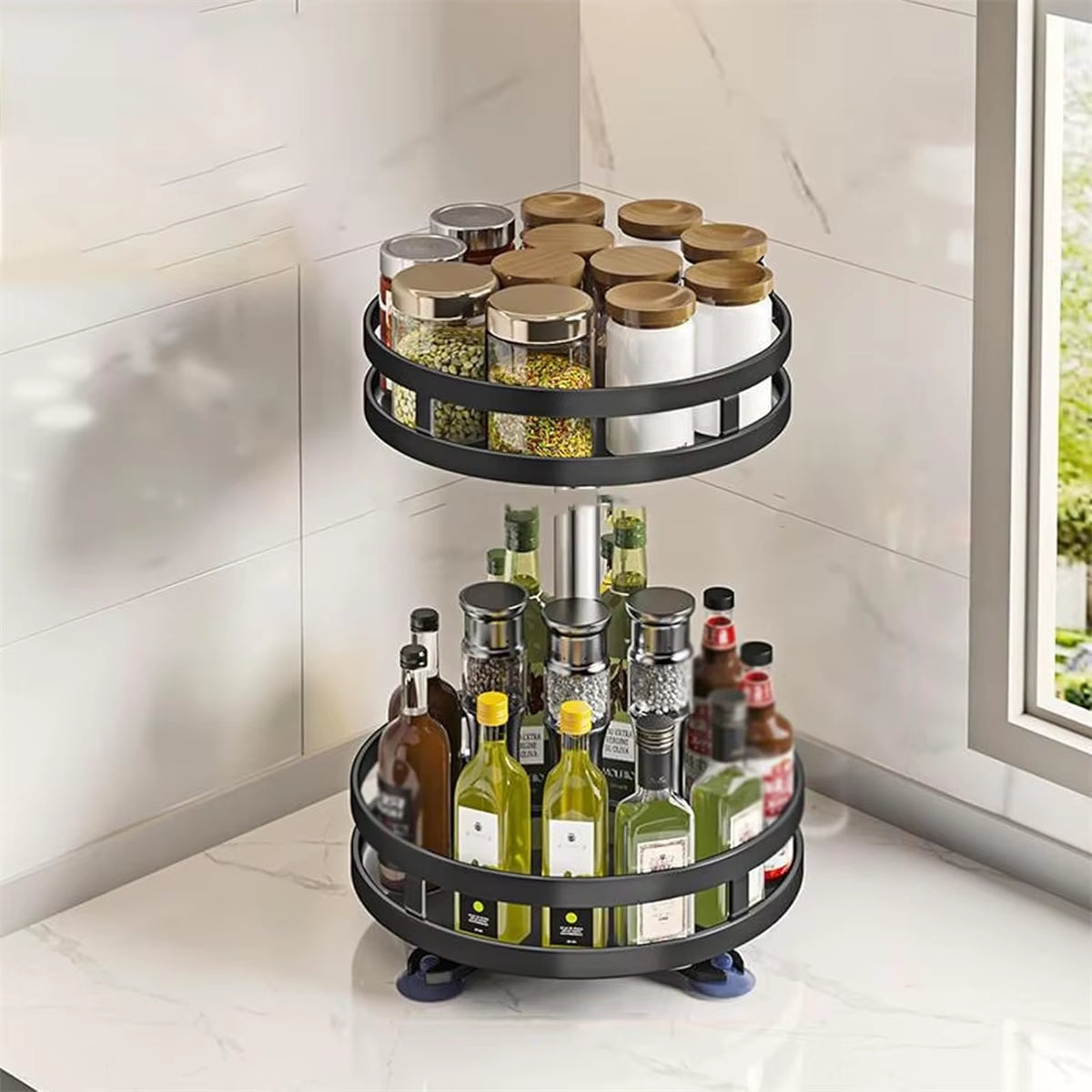 Rotatable Kitchen Storage Rack Kitchen Accessories Spice Storage Rack Clean Storage 360 Degrees Rotatable Organizer Turntable