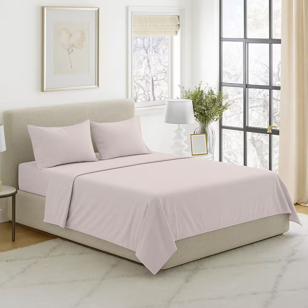 4-Piece Bone Solid 75 Thread Count Polyester King Sheet Set