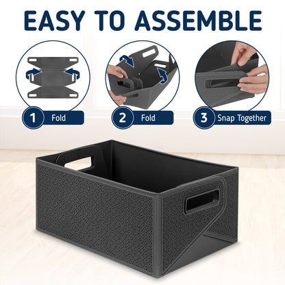Collapsible Decorative Plastic Storage Bins, Set of 3, Grey
