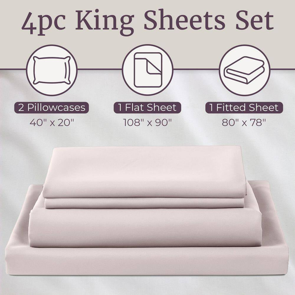 4-Piece Bone Solid 75 Thread Count Polyester King Sheet Set