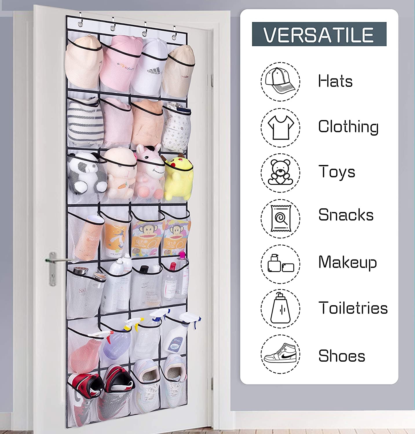 28 Large Mesh Pockets over the Door Shoe Rack, Hanging Shoe Organizer for Closet Hanging Sneaker Holder Hanger, White