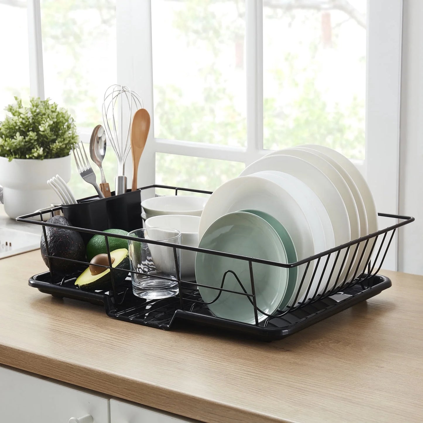 3-Piece Kitchen Sink Dish Drainer Set- Black