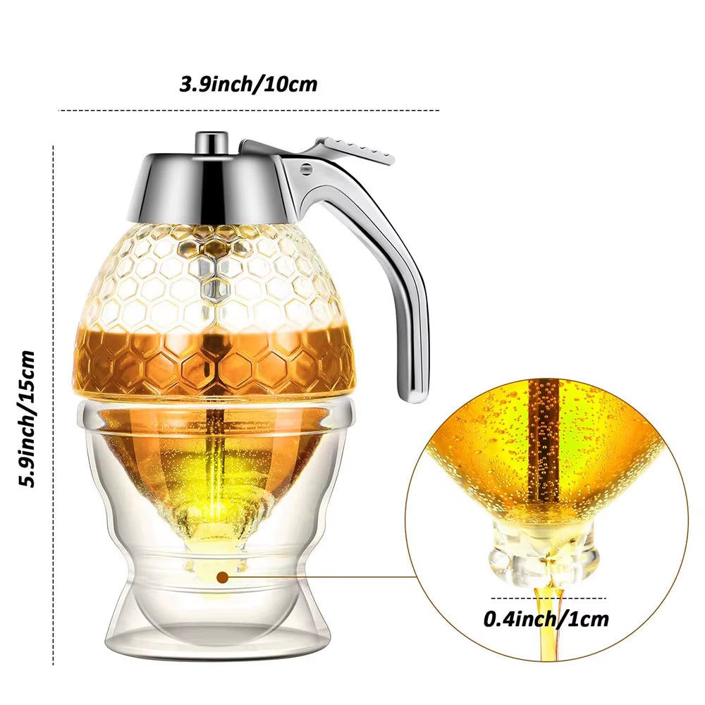 1Pc No Drip Glass Honey Dispenser with Stand Juice Syrup Cup Squeeze Bottle Storage Pot Honey Jar Container Kitchen Accessories