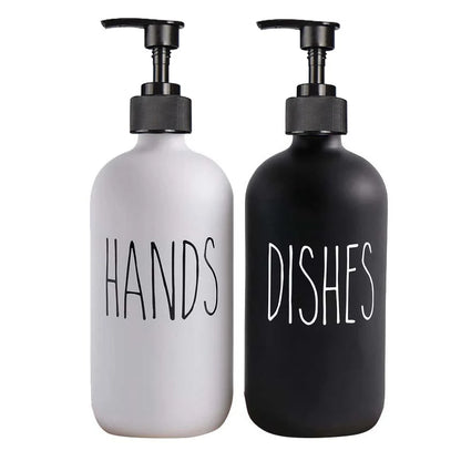 500Ml Black Dish Soap Dispenser Set with Plastic Pump Refillable Liquid Shampoo Dispenser for Farmhouse Decor Kitchen Accessory