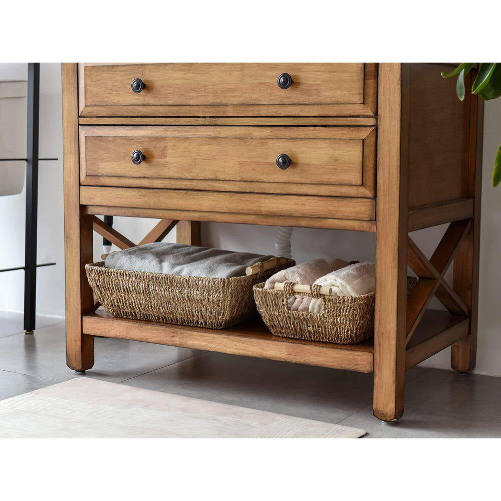 2-Piece 17.25 In. Natural Seagrass Storage Basket Set with Wooden Handles, Hand-Woven Organizing Baskets