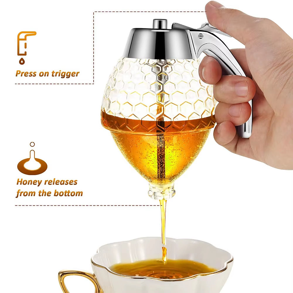 1Pc No Drip Glass Honey Dispenser with Stand Juice Syrup Cup Squeeze Bottle Storage Pot Honey Jar Container Kitchen Accessories