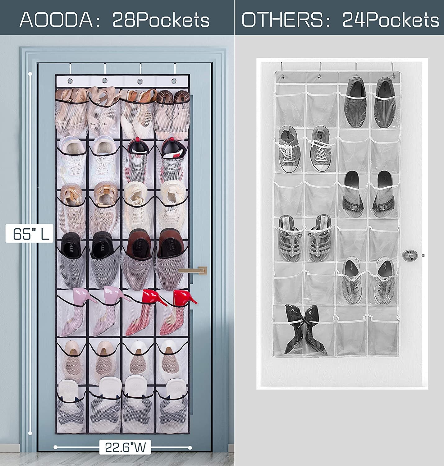 28 Large Mesh Pockets over the Door Shoe Rack, Hanging Shoe Organizer for Closet Hanging Sneaker Holder Hanger, White