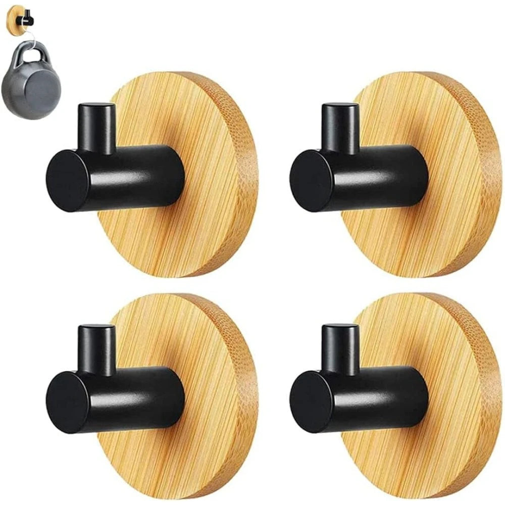 Self-Adhesive Hook Bathroom Bamboo Wall Hooks Space Aluminum Waterproof Storage Holder Kitchen Towel Rack Home Accessories