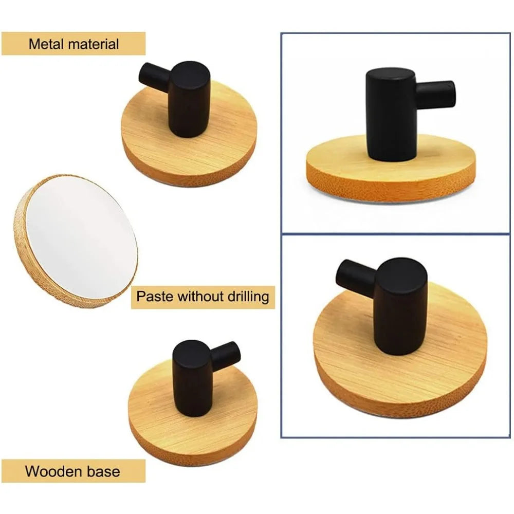 Self-Adhesive Hook Bathroom Bamboo Wall Hooks Space Aluminum Waterproof Storage Holder Kitchen Towel Rack Home Accessories