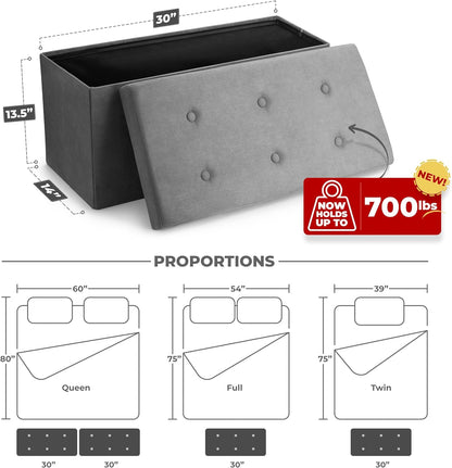 Storage Ottoman Bench – Collapsible/Folding Bench Chest with Cover – Perfect Toy and Shoe Chest, Hope Chest, Pouffe Ottoman, Seat, Foot Rest, – Contemporary Faux Suede (Gray)