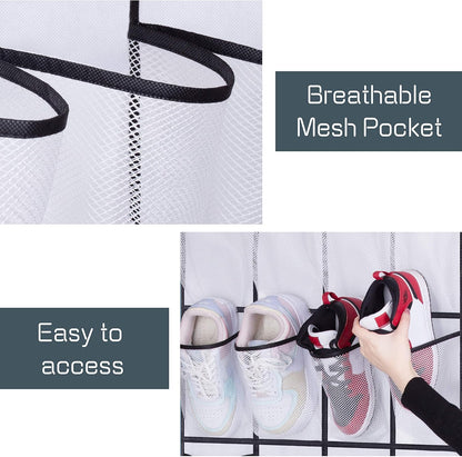 28 Large Mesh Pockets over the Door Shoe Rack, Hanging Shoe Organizer for Closet Hanging Sneaker Holder Hanger, White