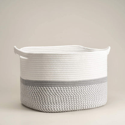Square Cotton Rope Woven Basket with Handles for Books, Magazines, Toys Decorative Rectangle Basket for Baby Nursery, Living Room, Bathroom 13.5 Inch X 11 Inch X 9.5 Inch, Pack of 1