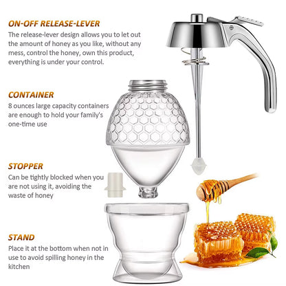 1Pc No Drip Glass Honey Dispenser with Stand Juice Syrup Cup Squeeze Bottle Storage Pot Honey Jar Container Kitchen Accessories