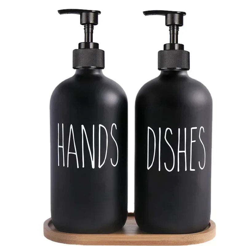 500Ml Black Dish Soap Dispenser Set with Plastic Pump Refillable Liquid Shampoo Dispenser for Farmhouse Decor Kitchen Accessory