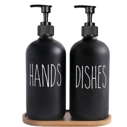 500Ml Black Dish Soap Dispenser Set with Plastic Pump Refillable Liquid Shampoo Dispenser for Farmhouse Decor Kitchen Accessory