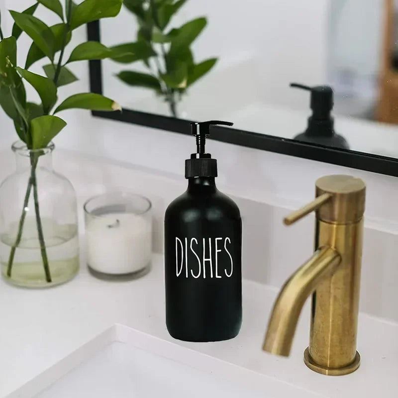 500Ml Black Dish Soap Dispenser Set with Plastic Pump Refillable Liquid Shampoo Dispenser for Farmhouse Decor Kitchen Accessory