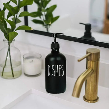 500Ml Black Dish Soap Dispenser Set with Plastic Pump Refillable Liquid Shampoo Dispenser for Farmhouse Decor Kitchen Accessory