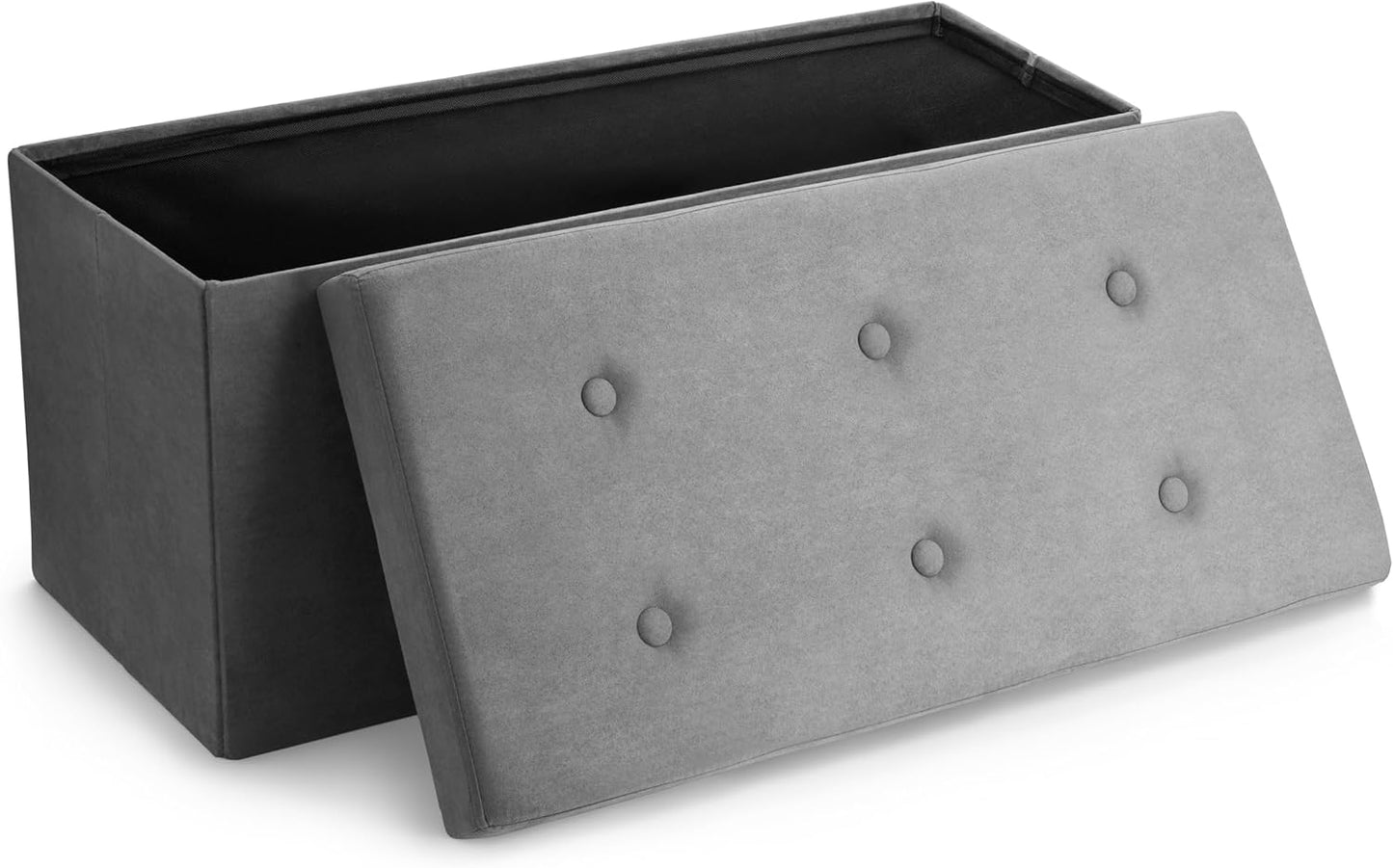 Storage Ottoman Bench – Collapsible/Folding Bench Chest with Cover – Perfect Toy and Shoe Chest, Hope Chest, Pouffe Ottoman, Seat, Foot Rest, – Contemporary Faux Suede (Gray)