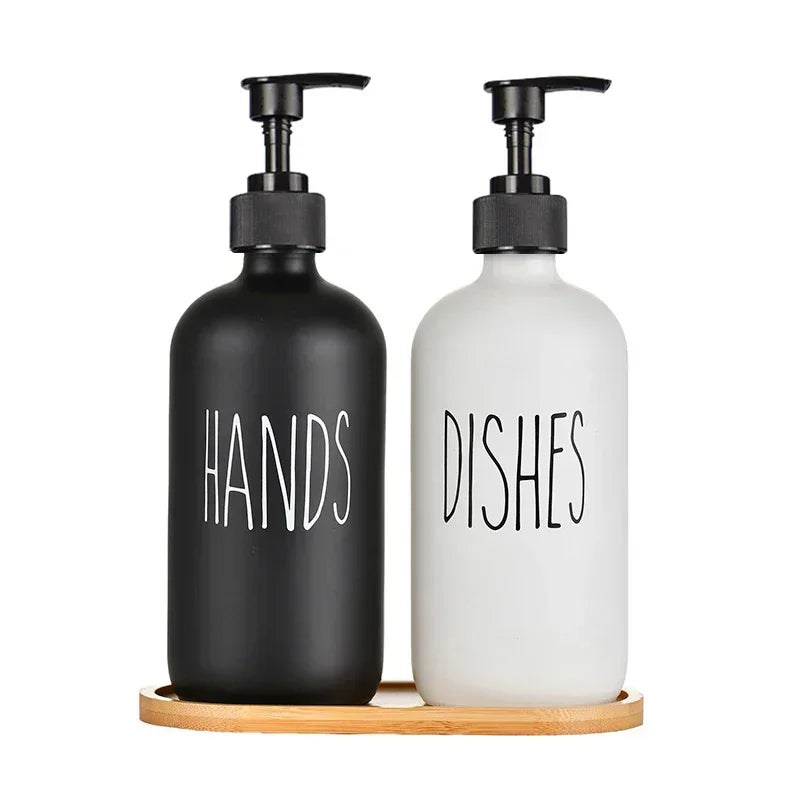 500Ml Black Dish Soap Dispenser Set with Plastic Pump Refillable Liquid Shampoo Dispenser for Farmhouse Decor Kitchen Accessory