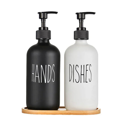 500Ml Black Dish Soap Dispenser Set with Plastic Pump Refillable Liquid Shampoo Dispenser for Farmhouse Decor Kitchen Accessory