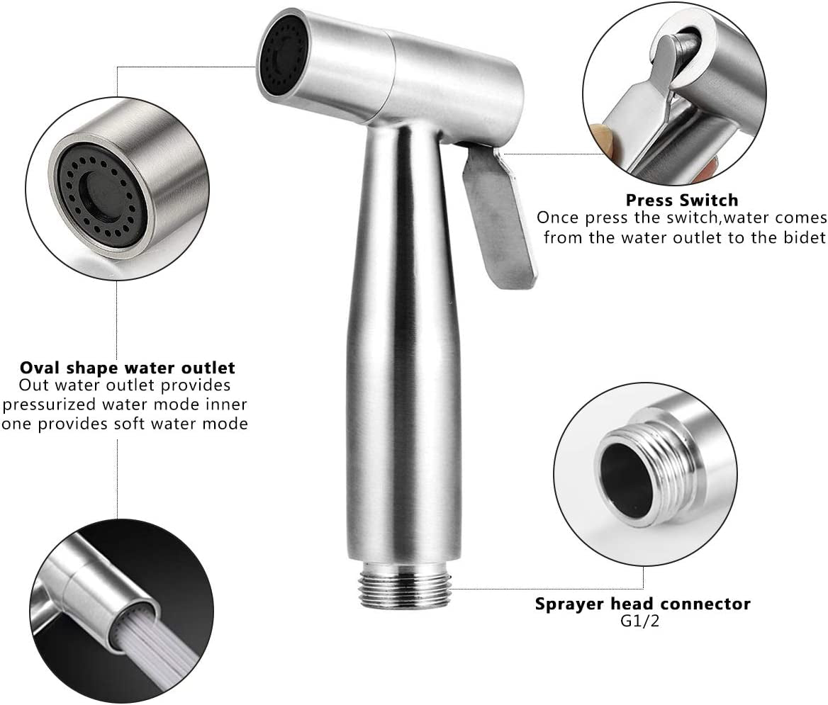 Handheld Bidet Sprayer for Toilet,  Baby Cloth Diaper Sprayers Bidets for Toilet Stainless Steel Brushed Nickel Bathroom Hand Held Shattaf Shower Wall&Toilet Mount (Bidet Sprayer Head Only)