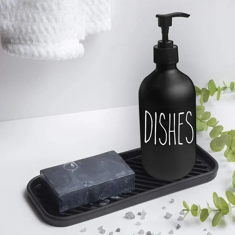500Ml Black Dish Soap Dispenser Set with Plastic Pump Refillable Liquid Shampoo Dispenser for Farmhouse Decor Kitchen Accessory