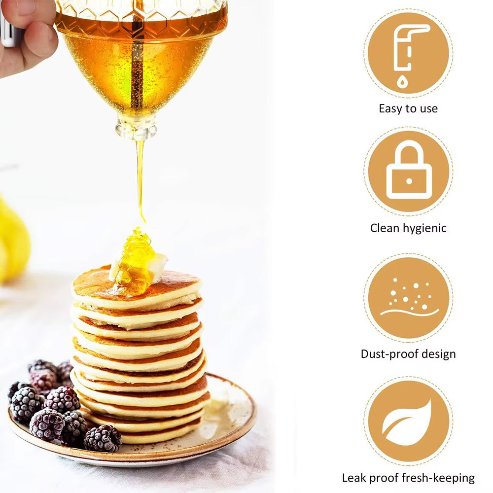 1Pc No Drip Glass Honey Dispenser with Stand Juice Syrup Cup Squeeze Bottle Storage Pot Honey Jar Container Kitchen Accessories