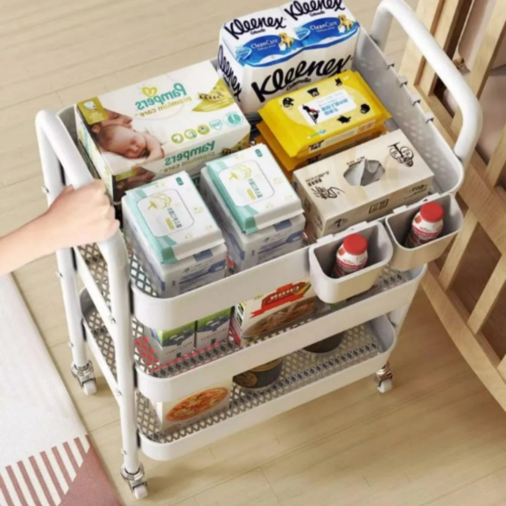 3-Tier Metal Rolling Storage Cart Shelves Rolling Utility Cart Organizer Cart Movable Storage Organizer Bathroom Kitchen Office Workshop White