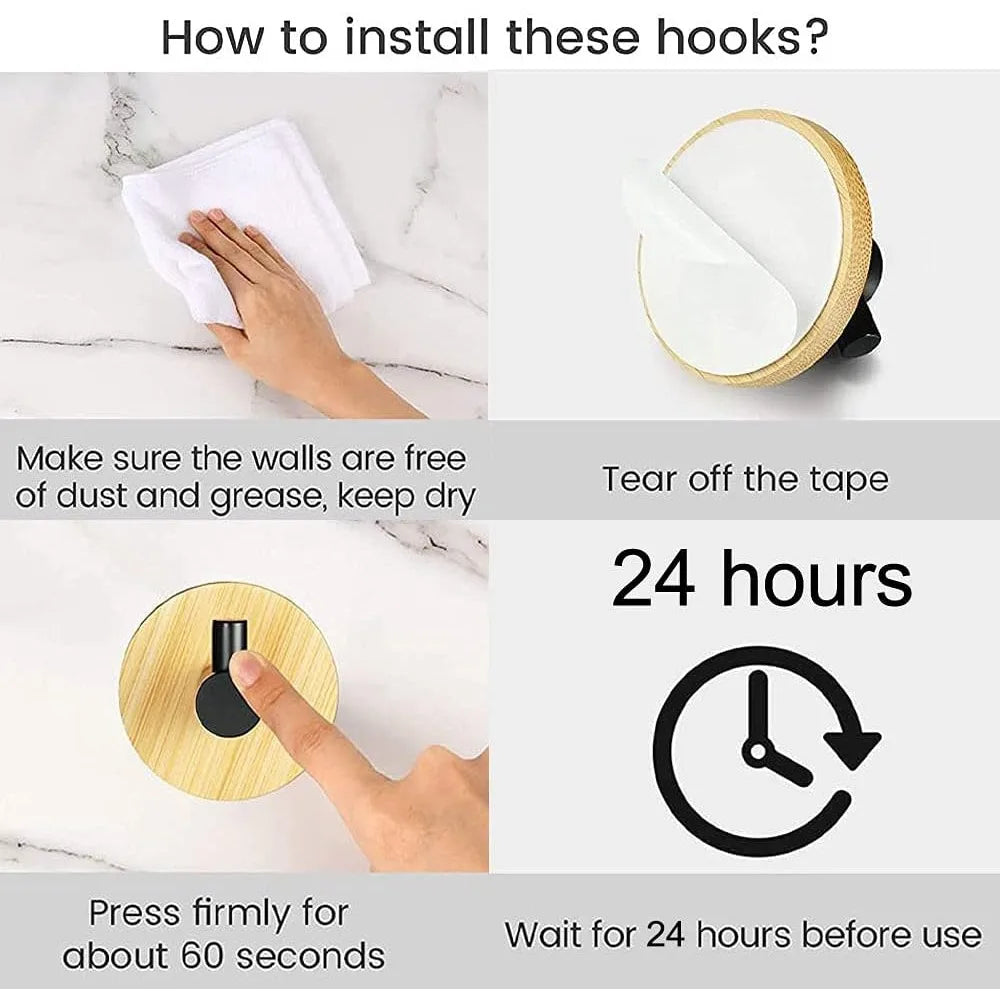 Self-Adhesive Hook Bathroom Bamboo Wall Hooks Space Aluminum Waterproof Storage Holder Kitchen Towel Rack Home Accessories