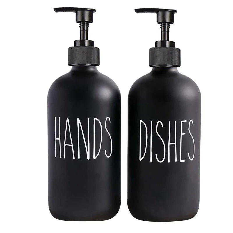 500Ml Black Dish Soap Dispenser Set with Plastic Pump Refillable Liquid Shampoo Dispenser for Farmhouse Decor Kitchen Accessory