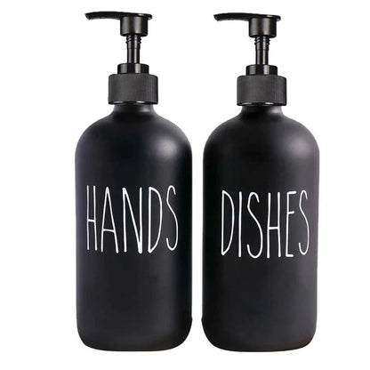 500Ml Black Dish Soap Dispenser Set with Plastic Pump Refillable Liquid Shampoo Dispenser for Farmhouse Decor Kitchen Accessory