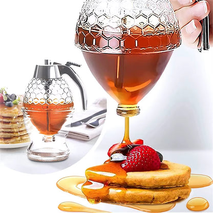 1Pc No Drip Glass Honey Dispenser with Stand Juice Syrup Cup Squeeze Bottle Storage Pot Honey Jar Container Kitchen Accessories
