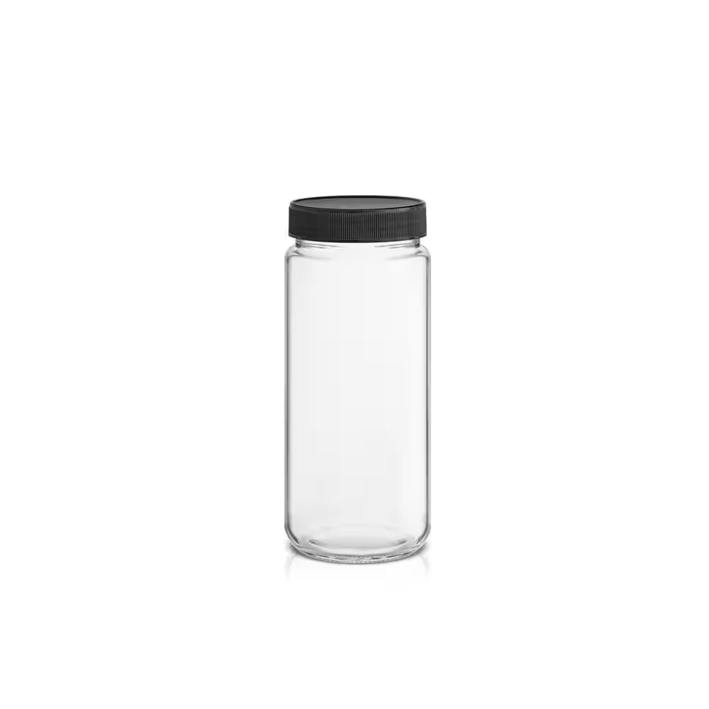 Reusable Glass 16 Oz. Black Juice Bottles with Lids (Set of 8)