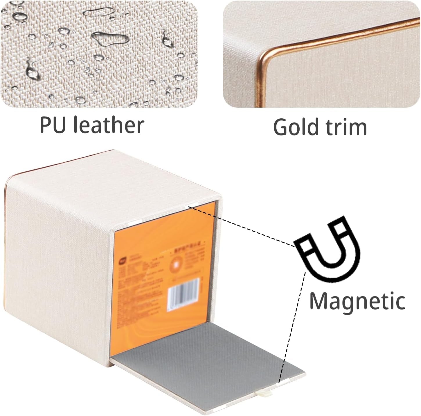 Leather Tissue Box Cover Square,Decorative Cube Tissue Box Holder with Magnetic Bottom,Facial Paper Organizer Table Napkin Case Dispenser for Bathroom Nightstand Coffee Car Home Office,Beige